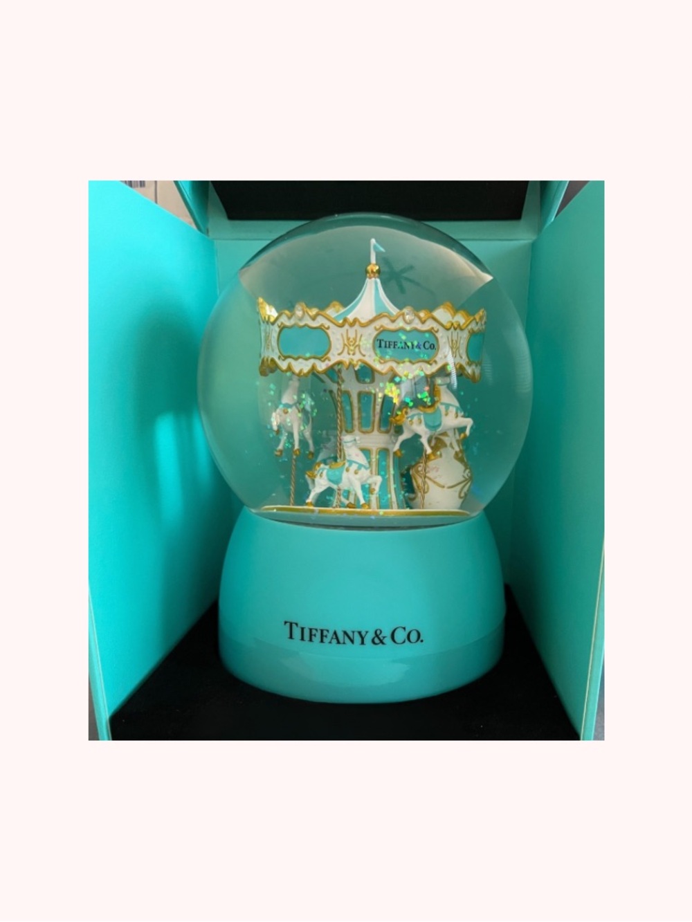 Tiffany & Co. Blue and White Carousel Snow Globe with Gold Accents